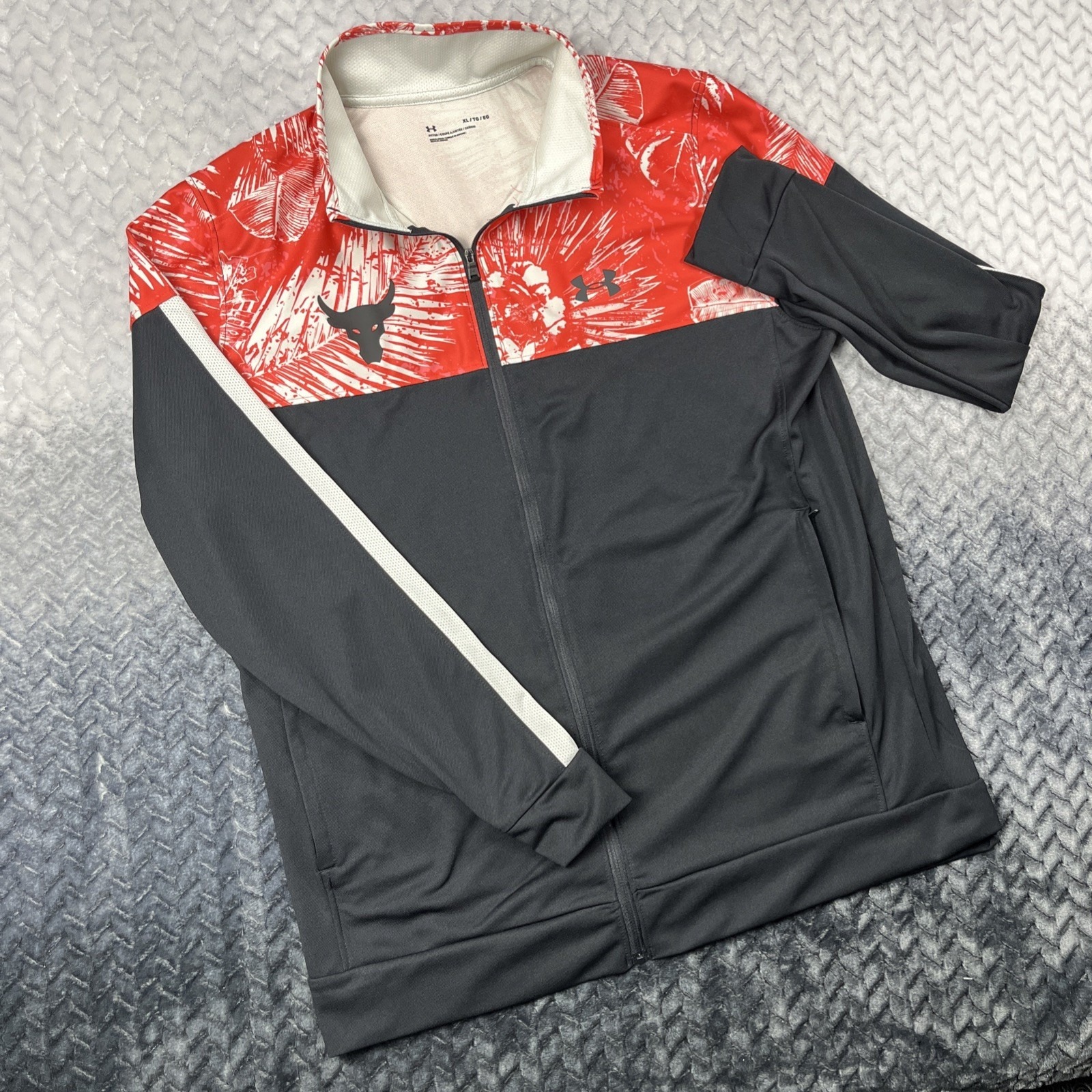 Under Armour Project Rock Track Jacket Black Hawaiian Loose Fit Mens Xl Full Zip